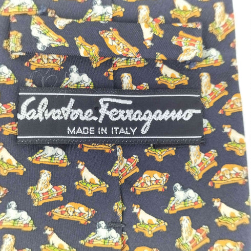 サルヴァトーレフェラガモ Salvatore Ferragamo 犬 シルク ネクタイ メンズ