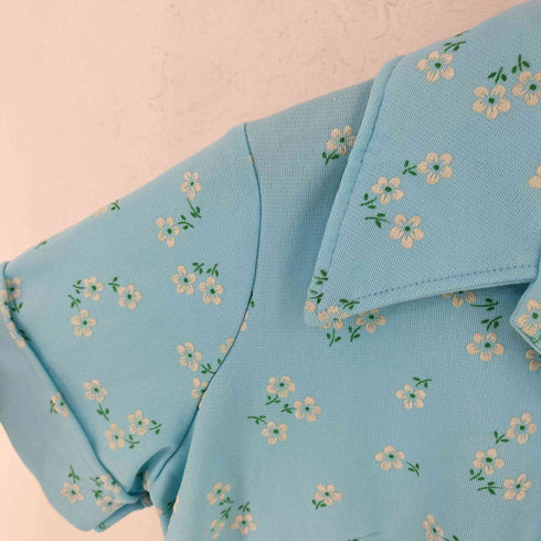 ポリナイロン 花刺繍 半袖 オープンカラーシャツ レディース