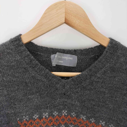 コムデギャルソンオム COMME des GARCONS HOMME 90S 98AW AD1997 田中オム デカ 銀タグ ジャカード バイアス ノルディック Vネック ローゲージ ウール ニット セーター archive アーカイブ メンズ