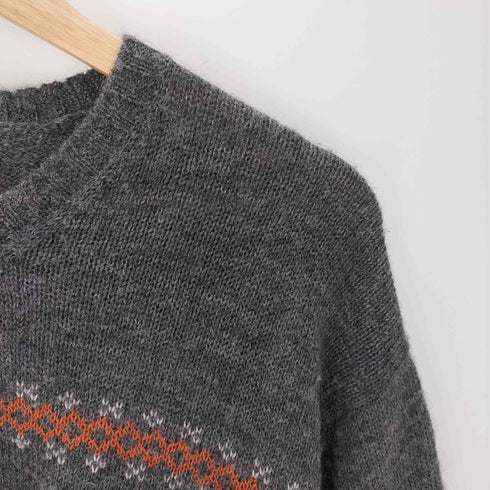コムデギャルソンオム COMME des GARCONS HOMME 90S 98AW AD1997 田中オム デカ 銀タグ ジャカード バイアス ノルディック Vネック ローゲージ ウール ニット セーター archive アーカイブ メンズ