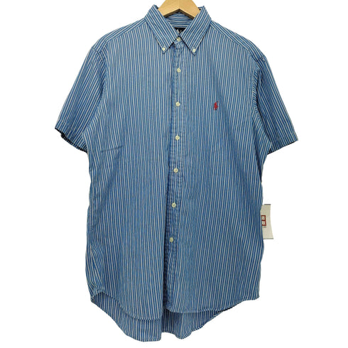 ラルフローレン RALPH LAUREN 90s CLASSIC FIT ポニー刺繍 マルチストライプ 半袖 ボタンダウン シャツ メンズ import:M
