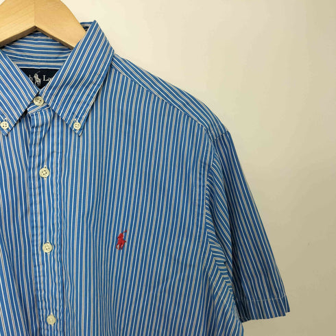 ラルフローレン RALPH LAUREN 90s CLASSIC FIT ポニー刺繍 マルチストライプ 半袖 ボタンダウン シャツ メンズ import:M