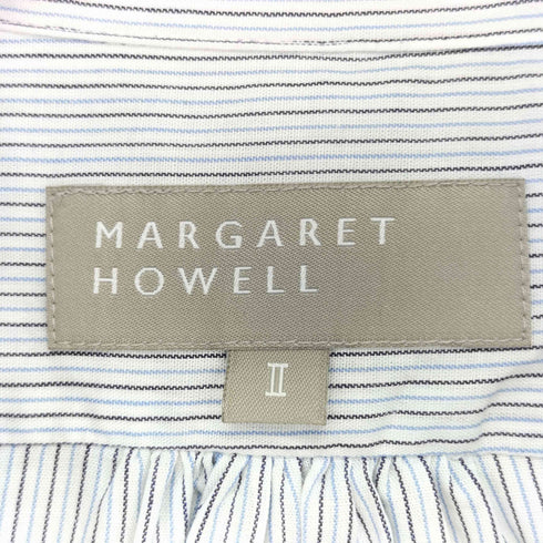 マーガレットハウエル MARGARET HOWELL ストライプ柄 パフスリーブ 半袖 ピンタックブラウス レディース JPN:2