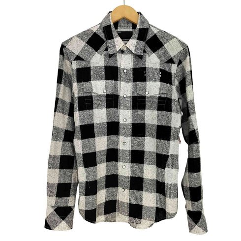 n n ブロックチェック フロントダブルフラップポケット スナップボタン L/S ウエスタン ネルシャツ メンズ JPN:3
