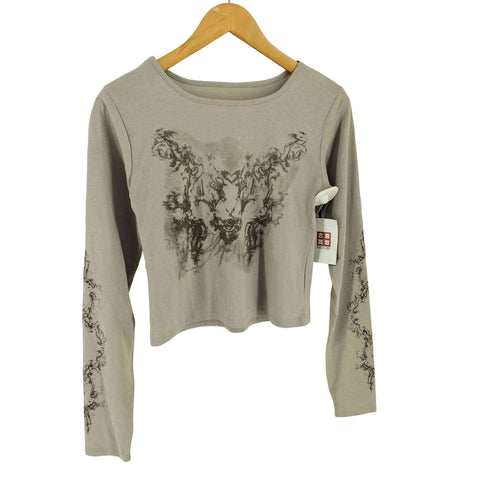 袖プリントクルーネック サムホール L/S Tシャツ Y2K レディース JPN:M