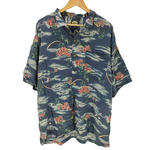 トミーバハマ Tommy Bahama 90-00S OLD レーヨン 100% 総柄 フラワー ハイビスカス S/S 開襟 オープンカラー アロハ シャツ メンズ import:XL