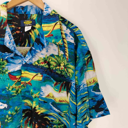 UTILITY 00S レーヨン 100% 総柄 ヤシの木 S/S 開襟 オープンカラー アロハ シャツ メンズ import:XL