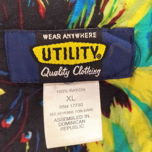 UTILITY 00S レーヨン 100% 総柄 ヤシの木 S/S 開襟 オープンカラー アロハ シャツ メンズ import:XL
