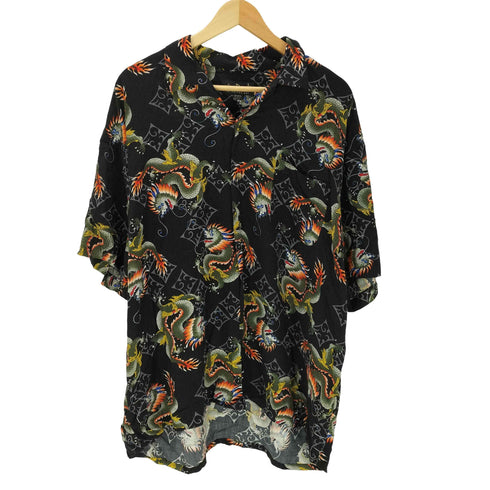 after Dank 90-00S OLD レーヨン 100% 龍 ドラゴン 総柄 S/S 開襟 オープンカラー シャツ メンズ import:XL