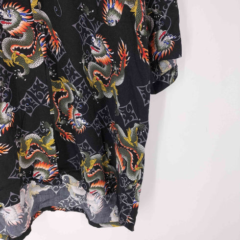 after Dank 90-00S OLD レーヨン 100% 龍 ドラゴン 総柄 S/S 開襟 オープンカラー シャツ メンズ import:XL
