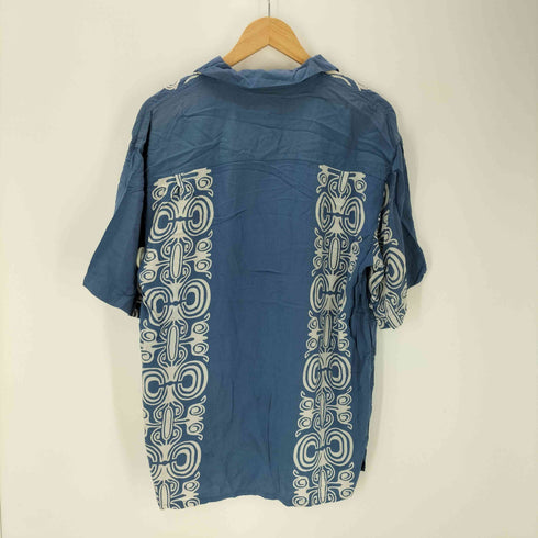 North West Blue 90-00S OLD レーヨン 100% 総柄 幾何学模様 S/S 開襟 オープンカラー シャツ メンズ import:L