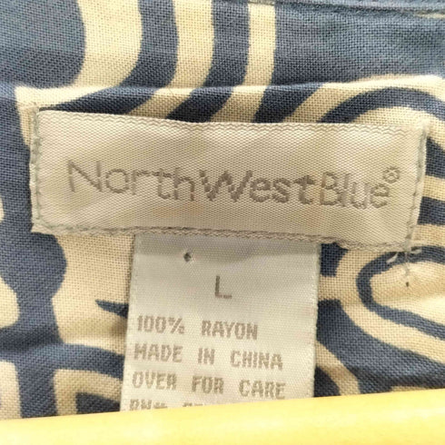 North West Blue 90-00S OLD レーヨン 100% 総柄 幾何学模様 S/S 開襟 オープンカラー シャツ メンズ import:L