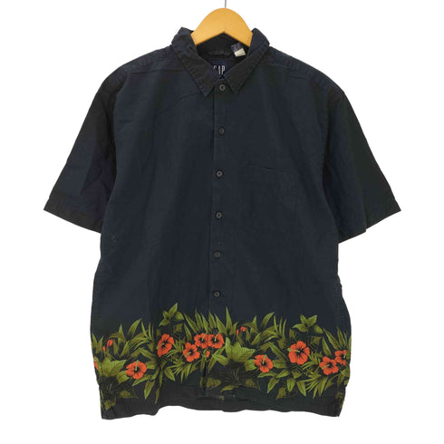 ギャップ Gap 00S 00SS 紺タグ OLD フラワー プリント S/S シャツ メンズ import:M