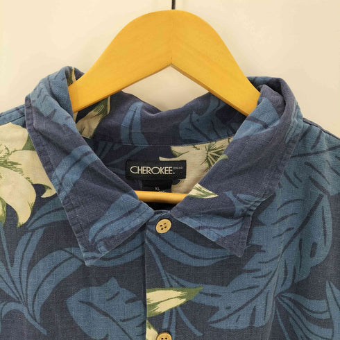 チェロキー Cherokee 90-00S OLD 絹 シルク 100% フラワー ハイビスカス 総柄 S/S アロハ シャツ メンズ import:XL