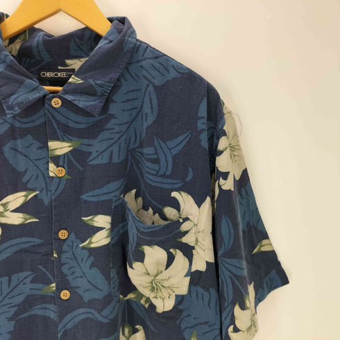 チェロキー Cherokee 90-00S OLD 絹 シルク 100% フラワー ハイビスカス 総柄 S/S アロハ シャツ メンズ import:XL
