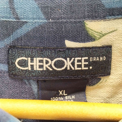 チェロキー Cherokee 90-00S OLD 絹 シルク 100% フラワー ハイビスカス 総柄 S/S アロハ シャツ メンズ import:XL