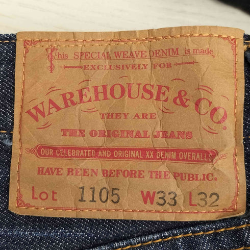 ウエアハウス WAREHOUSE セコハン USED加工 1105 黄耳 セルビッチ ジッパーフライ デニムパンツ メンズ W33L32