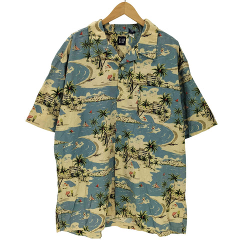 ギャップ Gap 00S 00SS 紺タグ OLD ヤシの木 サーフ 総柄 S/S 開襟 オープンカラー アロハ シャツ メンズ import:XL
