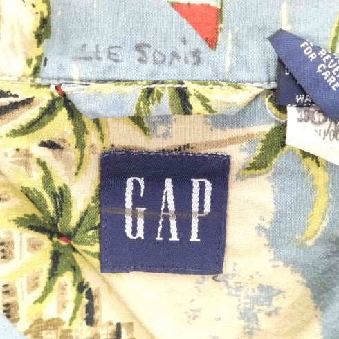 ギャップ Gap 00S 00SS 紺タグ OLD ヤシの木 サーフ 総柄 S/S 開襟 オープンカラー アロハ シャツ メンズ import:XL