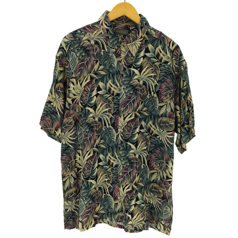 ヴァンヒューゼン VAN HEUSEN 90-00S OLD レーヨン 100% 総柄 葉 リーフ S/S シャツ メンズ import:L