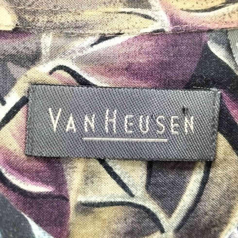 ヴァンヒューゼン VAN HEUSEN 90-00S OLD レーヨン 100% 総柄 葉 リーフ S/S シャツ メンズ import:L