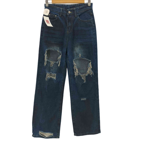 ダメージ加工 ワイドデニムパンツ レディース M