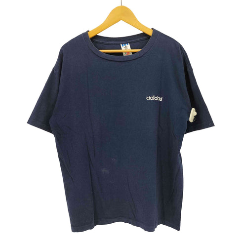 アディダス adidas 80-90S USA製 万国旗タグ ロゴ 刺繍 クルーネック S/S Tシャツ 袖裾シングル メンズ import:M