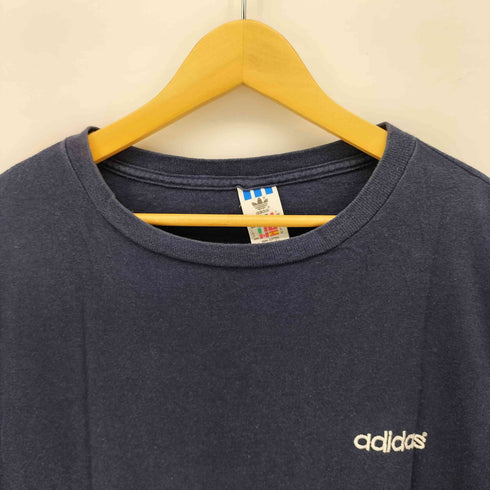 アディダス adidas 80-90S USA製 万国旗タグ ロゴ 刺繍 クルーネック S/S Tシャツ 袖裾シングル メンズ import:M