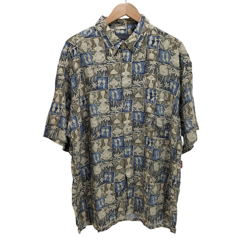 ヴァンヒューゼン VAN HEUSEN 90S タイル 総柄 レーヨン S/S アロハ シャツ メンズ import:XL