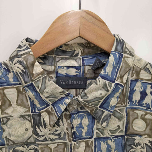 ヴァンヒューゼン VAN HEUSEN 90S タイル 総柄 レーヨン S/S アロハ シャツ メンズ import:XL