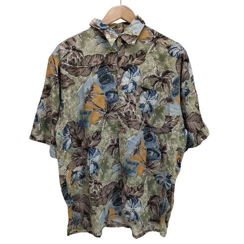 HANA BAY 90-00S 総柄 プリント レーヨン S/S アロハ シャツ メンズ import:M