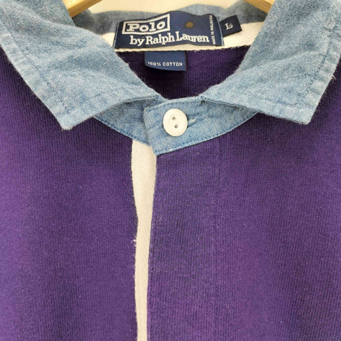 ポロバイラルフローレン Polo by RALPH LAUREN 襟シャンブレー スモールポニー刺繍 スウェット ポロシャツ メンズ import:L