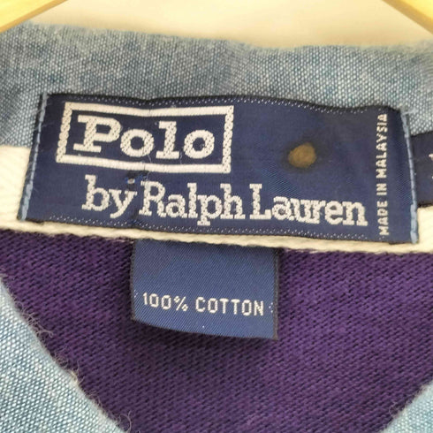 ポロバイラルフローレン Polo by RALPH LAUREN 襟シャンブレー スモールポニー刺繍 スウェット ポロシャツ メンズ import:L
