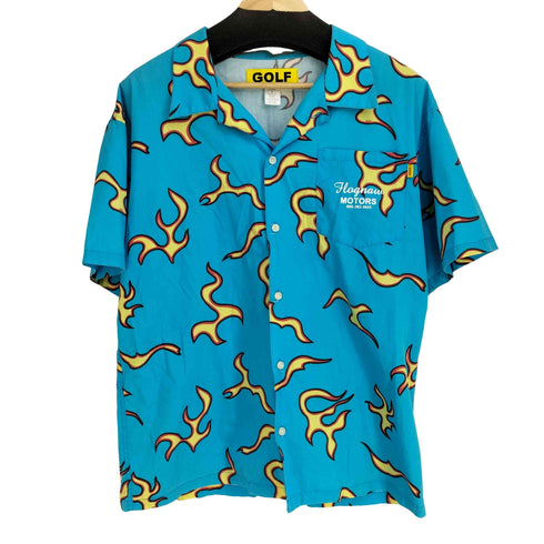 ゴルフワン GOLF WANG 総柄 ファイヤーパターン S/S シャツ メンズ import:L