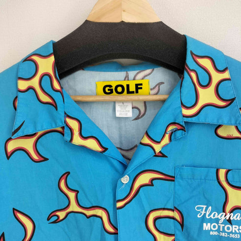 ゴルフワン GOLF WANG 総柄 ファイヤーパターン S/S シャツ メンズ import:L