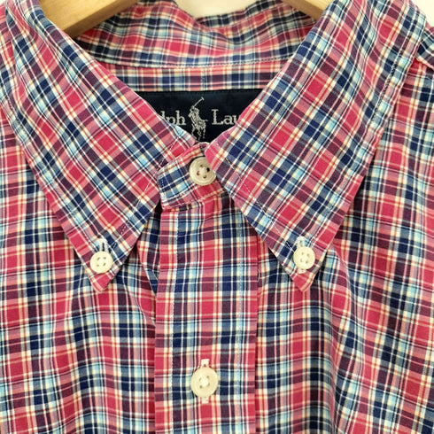 ラルフローレン RALPH LAUREN 90s CLASSIC FIT ポニー刺繍 ボタンダウン チェック S/S シャツ メンズ import:L