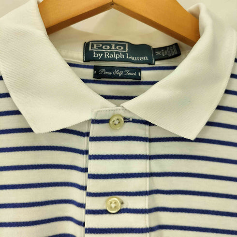 ポロバイラルフローレン Polo by RALPH LAUREN 90s PIMA SOFT TOUCH ポニー刺繍 ボーダー 半袖ポロシャツ メンズ import:M