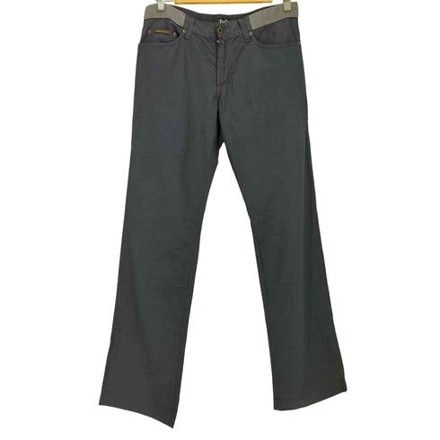 ディーアンドジードルチェアンドガッバーナ D&G DOLCE&GABBANA 00S イタリア製 コットンポリ レザーパッチ ウエストロゴプリント ストレートパンツ メンズ 30 44