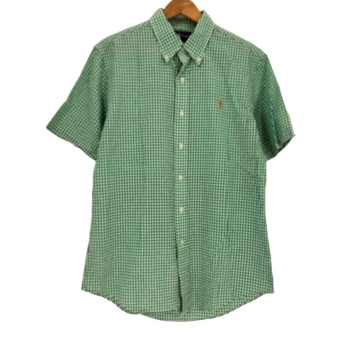 ラルフローレン RALPH LAUREN 90s CUSTOM FIT ポニー刺繍 シアサッカー ギンガムチェック ボタンダウン S/S シャツ メンズ import:M