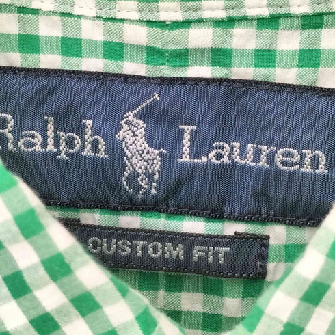 ラルフローレン RALPH LAUREN 90s CUSTOM FIT ポニー刺繍 シアサッカー ギンガムチェック ボタンダウン S/S シャツ メンズ import:M