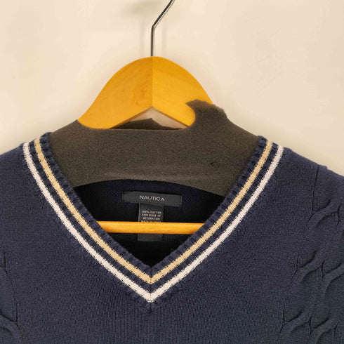 ノーティカ NAUTICA Vネックケーブルニットベスト メンズ L