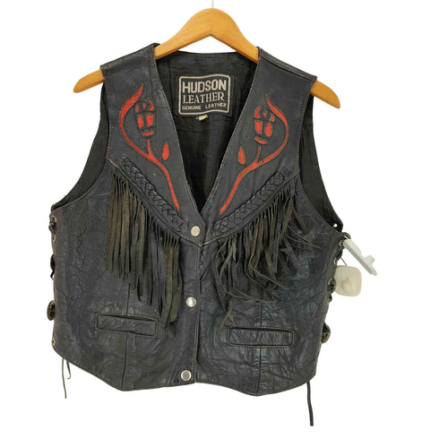 HUDSON LEATHER フリンジ コンチョ リアルレザーVネックベスト メンズ JPN:M