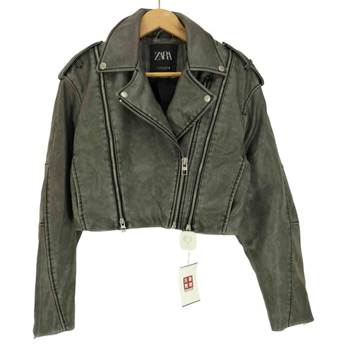 ザラ ZARA ダメージド フェイクレザー ライダース ジャケット レディース import:S