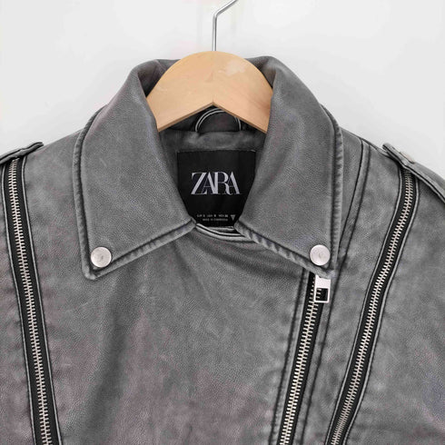 ザラ ZARA ダメージド フェイクレザー ライダース ジャケット レディース import:S