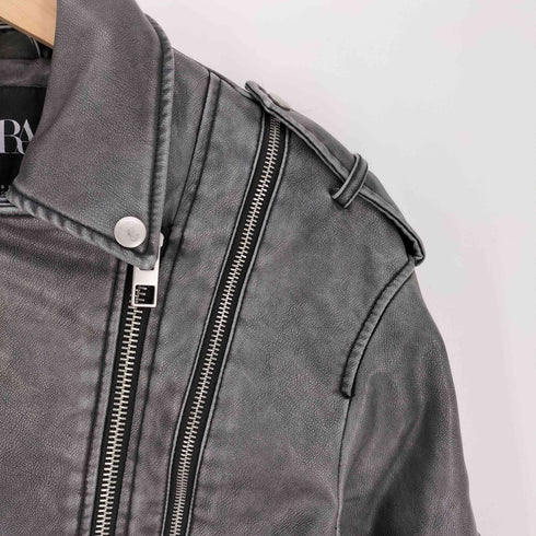 ザラ ZARA ダメージド フェイクレザー ライダース ジャケット レディース import:S