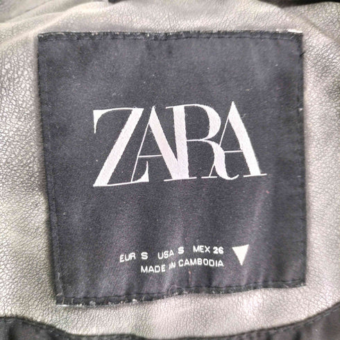 ザラ ZARA ダメージド フェイクレザー ライダース ジャケット レディース import:S