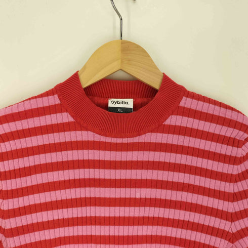 シビラ Sybilla モックネック ボーダー リブ ニット セーター レディース import:XL