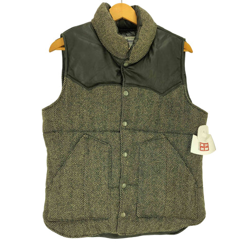 ハリスツイード Harris Tweed スコットランド製 レザー切替 ヘリンボーン ウール 中綿ベスト メンズ import:M
