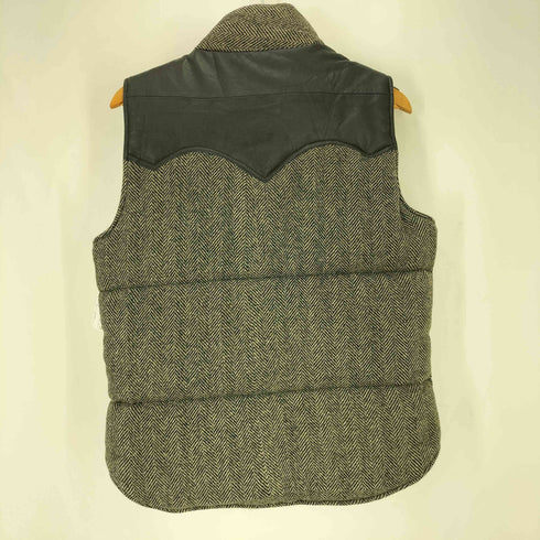 ハリスツイード Harris Tweed スコットランド製 レザー切替 ヘリンボーン ウール 中綿ベスト メンズ import:M