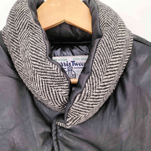ハリスツイード Harris Tweed スコットランド製 レザー切替 ヘリンボーン ウール 中綿ベスト メンズ import:M